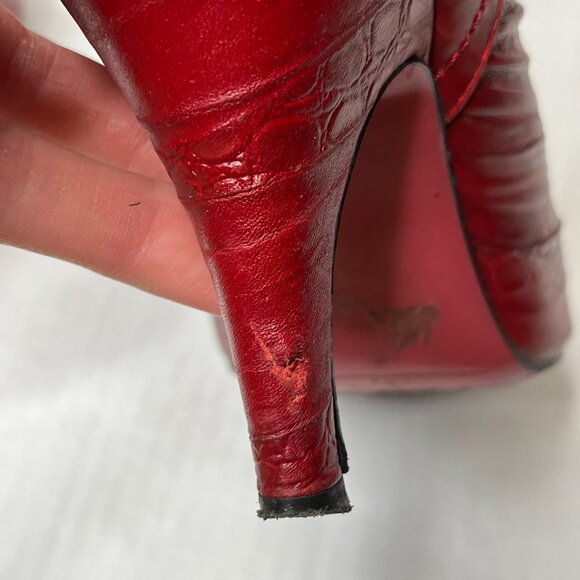 Jeffrey Campbell Knife Ankle Boots Size 6 Red Leather Western Snakeskin Bootie - Picture 7 of 16